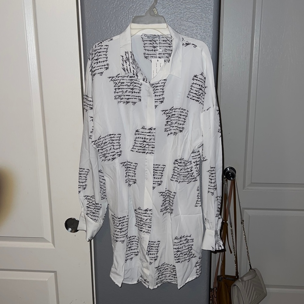 Size M Letter Print Shirt Dress